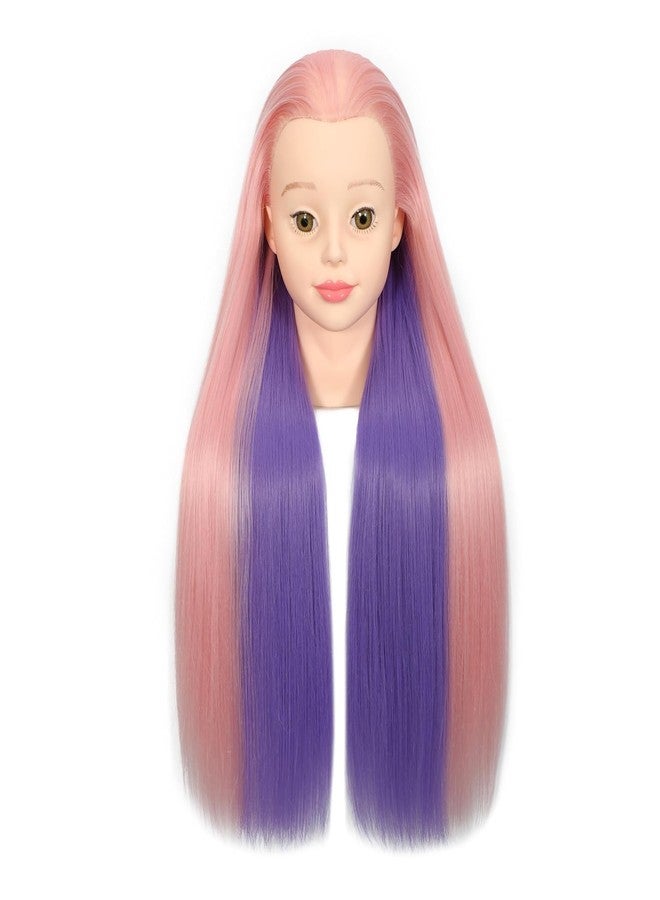 Morris 26"-28" Mannequin Head Hair Styling Training Manikin Cosmetology Doll Head Synthetic Fiber Hair With Clamp Stand (pnik and purple) - Image 1